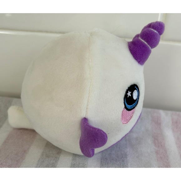 Squeezamals Narwhal‎ Plush Stuffed Animal Round Ball Purple Horn Bow Cute - Picture 4 of 5